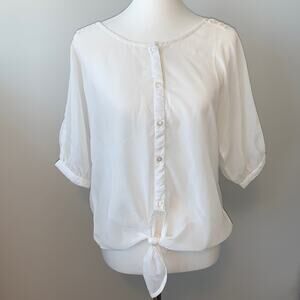 Moonlight Sheer White Tie Front Blouse Top Sz S